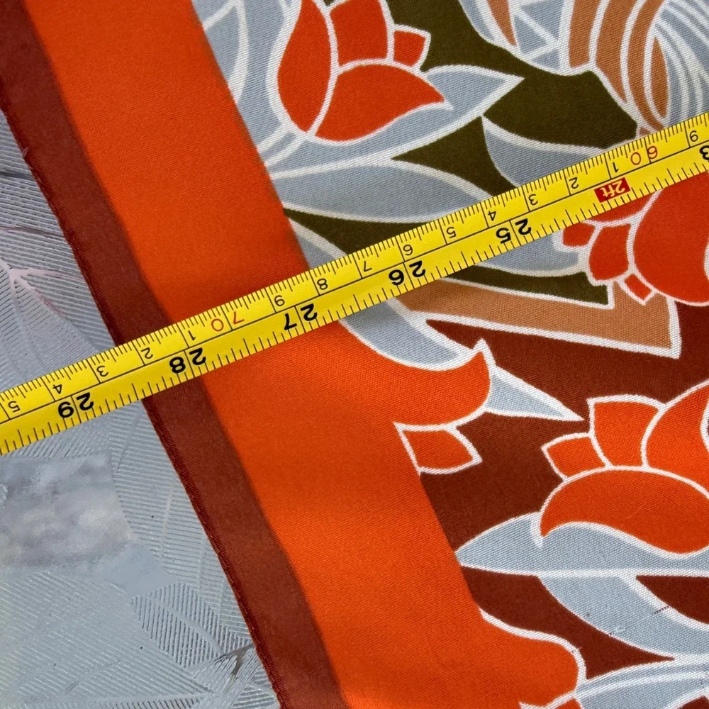 Vintage Italian Polyester Square Scarf Orange Floral Vase Geometric Print 27x27